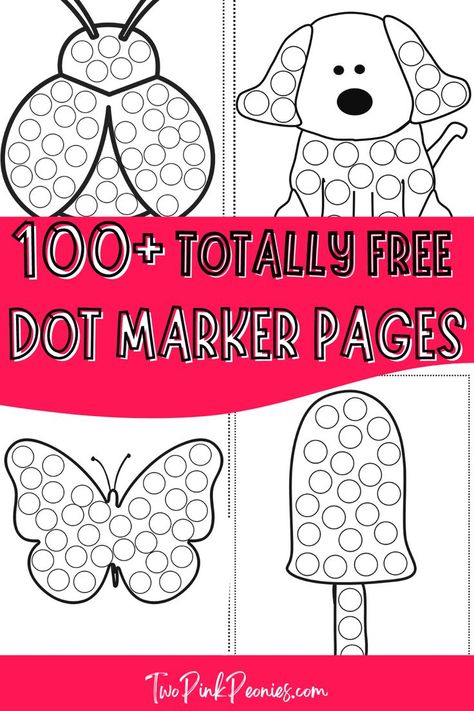text that says 100+ totally free dot marker pages around the text are mock ups of some of the dot marker pages Recycling, Pre K, Montessori, Dot Worksheets, Dot Marker Activities, Do A Dot, Preschool Coloring Pages, Preschool Activity, Preschool Activities