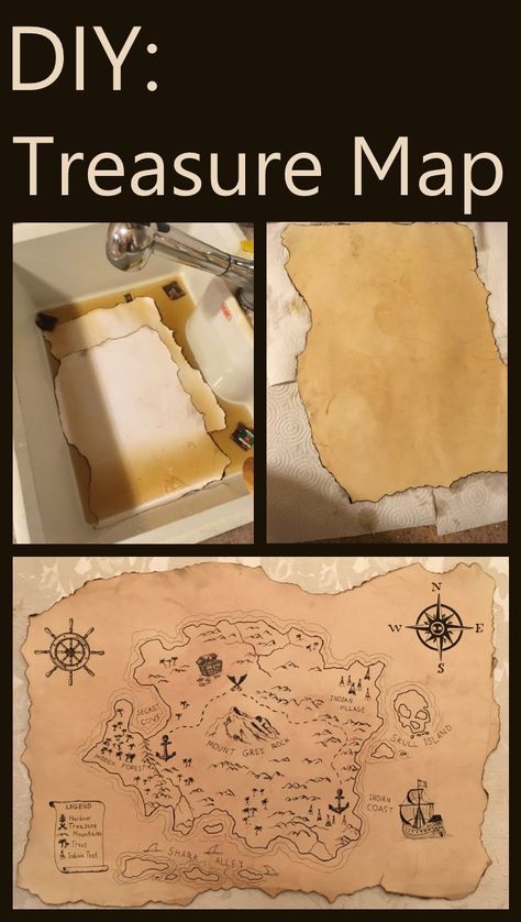How to create an antique looking paper or scroll and how to draw a treasure map. Easy steps for creating an authentic looking old pirate map. Diy, Crafts, Legos, Pirate Treasure Maps, Pirate Treasure, Diy Maps, Pirate Maps, Pirate Decor, Make A Map