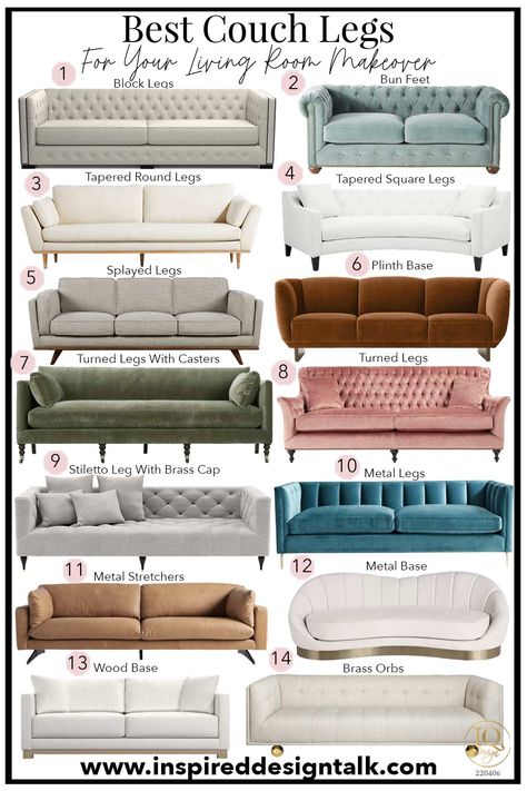 17 Best Couch Legs For Your Living Room Makeover No Matter Your Design Style • Inspired Design Talk Interior, Sofas, Sofas For Small Spaces, Furniture For Living Room, Sofa For Living Room, Living Room Ideas For Small Spaces, Office Sofa Design, Corner Sofa Design, Living Room Sofa Design