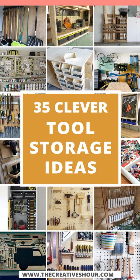 Whether you have a compact apartment, a tiny house, or a small shed, organizing your tools efficiently is essential for any DIY enthusiast. Say goodbye to clutter and wasted space with these ingenious tool storage ideas designed for small spaces. From smart solutions for apartments and tiny houses to garage and shed organization, we have the inspiration you need to reclaim your space and keep your tools easily accessible. Decoration, Organisations, Design, Garages, Inspiration, Home Décor, Garage Organization Tips, Garage Tool Organization, Garage Storage Shelves Diy