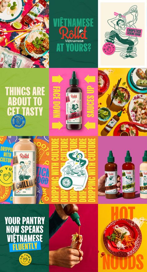 Roll'd Moves Into The Retail Space With Saucy Sauces | Dieline - Design, Branding & Packaging Inspiration Food Posters, Web Design, Layout Design, Alcohol, Food Packaging, Packaging, Food Packaging Design, Food Poster Design, Food Advertising