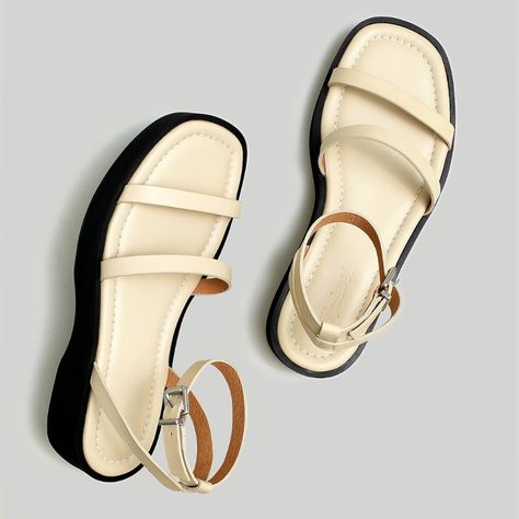 Selling The Double-Strap Platform Sandal From Madewell. Madewell.Com Is Selling Them For $89.99. They Run True To Size And Are All Leather. Shoes, Sandals, Platform, Zapatos, Strap, Ankle Strap, Womens Sandals, Sandals Outfit, Black Sandals