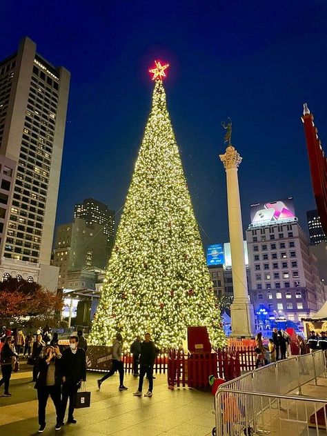 Union Square at Christmas - San Francisco, best ways for getting around San Francisco Tours, Christmas In San Francisco, California Travel, North Beach, Tourist, Vacation, Places To Visit, Golden Gate, Washington Street