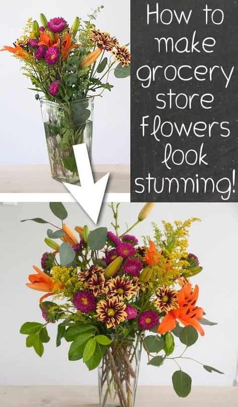 How to Make Grocery Store Flowers Look Amazing - Homeschool Giveaways Ideas, Cheap Flowers, Diy Arrangements, Pots, Mason Jar Flowers, Arrangement, Vase Arrangements, Spring Flowers, Deco