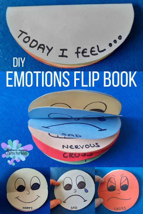A sweet little craft to help children learn about and begin to understand the different emotions that we feel over time.  #craftsforkids #emotions #preschool #feelings #faces #emotes #book #craft #flipbook Pre K, Feeling Crafts For Toddlers, Feelings Activities Preschool, Emotions Preschool Activities, Preschool Crafts, Preschool Learning Activities, Preschool Activities, Preschool Learning, Emotions Activities