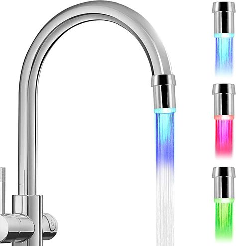 Amazon.com: 2-Pack 3-color LED Kitchen Water Faucet Head, Upgrade Temperature Sensitive Gradient Water Stream Color Changing Kitchen Spray Head Adapter Sink Lights for Kitchen and Bathroom, No Electric : Everything Else Water, Bathroom, Led, Spray, Light Up, Led Color, Temperatures, Faucet, Led Lights