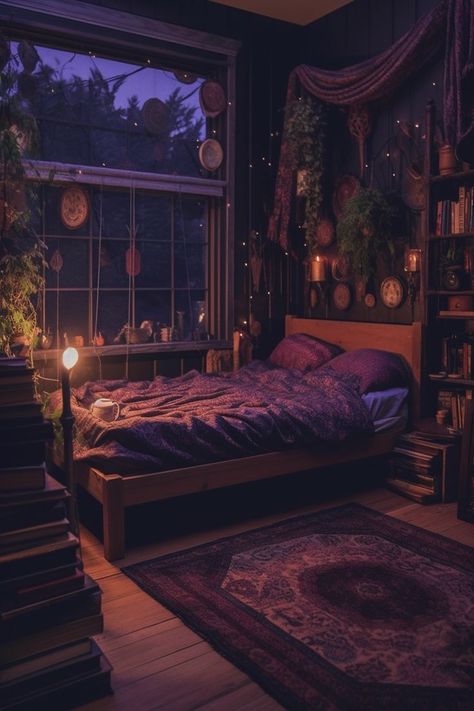 Bedroom Fairycore, Bedroom Japandi, Witchy Bedroom Ideas, Fairycore Decor, Fairycore Room, Japandi Bedroom, Bedroom Dark, Goth Bedroom, Bedroom Scandinavian