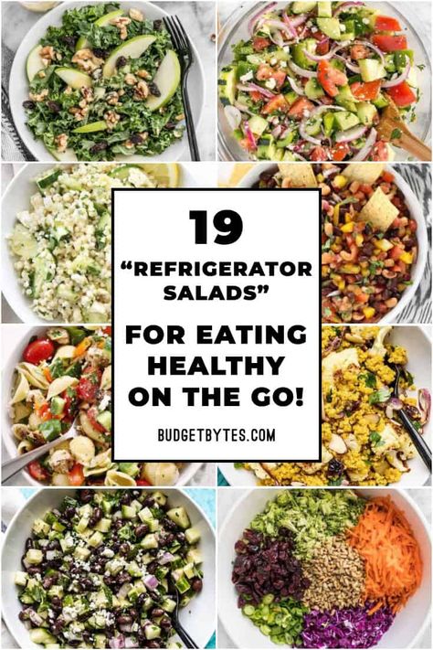 Cook once and eat healthy all week with these 19 Refrigerator Salads that hold up well and stay delicious even after days of refrigeration! BudgetBytes.com #salad #healthyrecipes Eat Healthy, Healthy Eating, Healthy Recipes, Meal Prep, Healthy Meal Prep Salad, Healthy Lunch, Healthy Lunch Salad, Salad Meal Prep, Make Ahead Salads