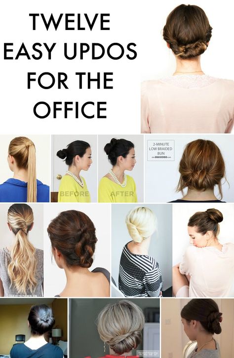 We rounded up twelve of the easiest, sleekest updos for the office we could find -- which are your favorite for the summer? #officechic #officehair #professionalstyle Easy Updos For Medium Hair, Easy Work Hairstyles, Quick Hairstyles, Easy Updo Hairstyles, Work Updo, Easy Professional Hairstyles, Up Dos For Medium Hair, Work Hairstyles, Sleek Updo