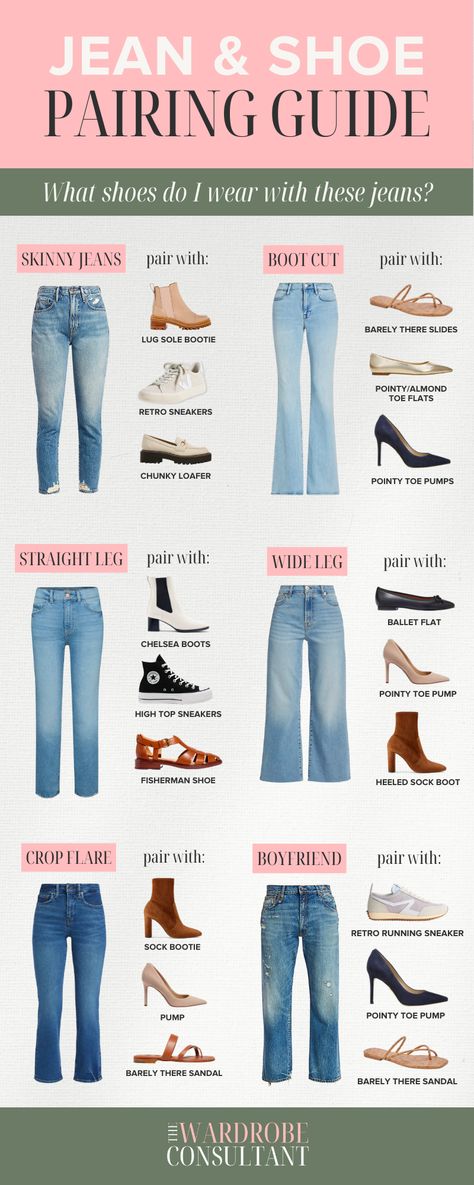 The Ultimate Guide To Matching Your Shoes To Your Jeans — The Wardrobe Consultant Trousers, Casual, Outfits, Capsule Wardrobe, How To Style Flare Jeans, Business Casual Jeans, Jean Shirt Outfits, Denim Jeans Outfit, Jeans Outfit For Work