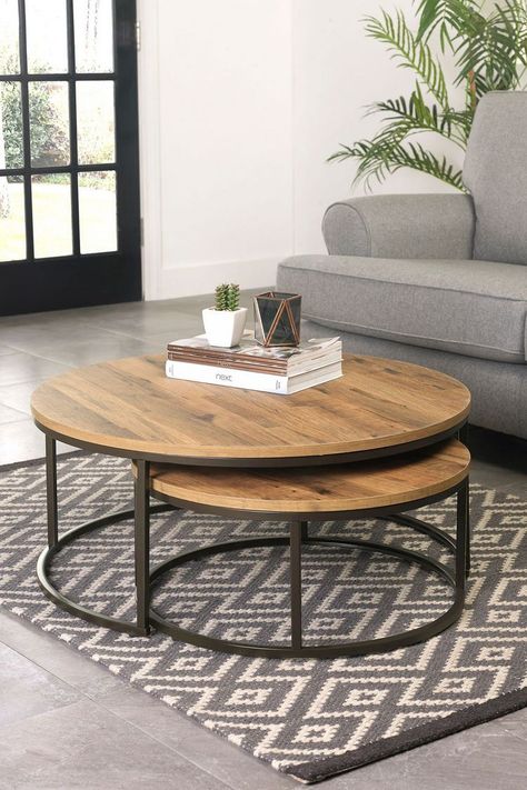 nesting coffee table wood top metal frame Home Décor, Furniture Design, Apartment Therapy, Interior, Ikea, Shelving, Living Room Designs, Table Design, Dining Room Table