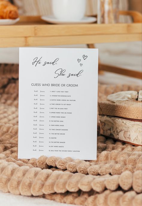 Bridal Shower Games, Ideas, Wedding Ideas, He Said She Said, Bridal Shower, The Wedding Date, Engagement Party, Shower Games, She Said