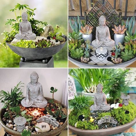 Terrarium, Outdoor Buddha Garden, Terrarium Decor, Miniature Zen Garden Ideas, Miniature Zen Garden Diy, Miniature Garden Decor, Garden Terrarium, Miniature Zen Garden, Buddha Garden Ideas Zen