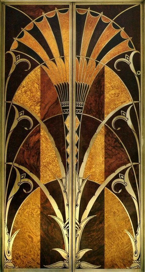 Egyptian reeds on the Chrysler building elevator doors.  Bronze Age Egyptians had a lot in common with the [Art Deco's] city dwellers of the 1920s. Namely, their obsession with monumental architecture, the sacredness of their material possessions and the flashy extravagance of their fashion. Art Deco, Windows, Design, Ornament, Doors, Art Nouveau, Antiques, Vintage, Art Deco Design