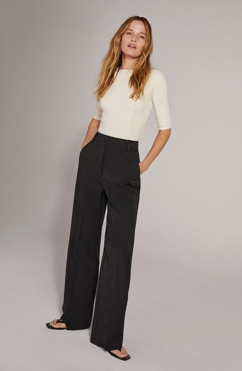 Favorite Daughter The Fiona High Waist Wide Leg Pants | Nordstrom Flat Front Pants Women, Job Interview Outfit For Women Casual, London Women Fashion, Black Dress Pants Outfits, Formal Black Pants, Job Interview Outfits For Women, Formal Pants Women, Summer Business Casual Outfits, Job Interview Outfit