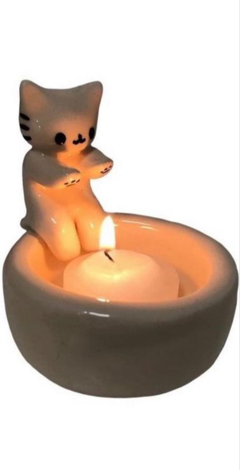 Candles, Diy, Fimo, Kawaii, Cat Candle Holder, Cat Candle, Clay Candle, Clay Candle Holders, Tea Candle Holders