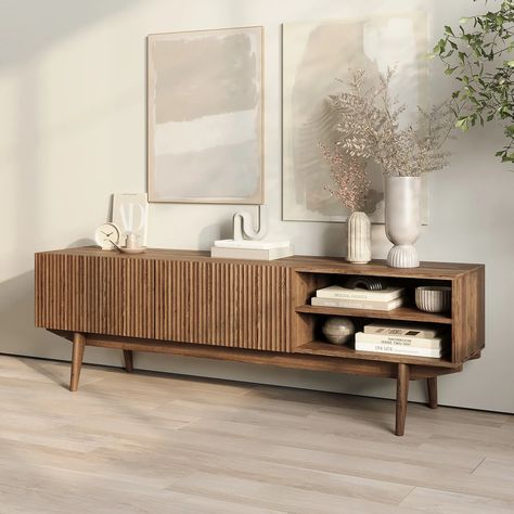 Living Skog Kelly TV Stand Console Fits TV's up to 65 in. with Wood Legs in Mid Century Modern Scandinavian Design - Overstock - 38295271 Home Décor, Inspiration, Ideas, Décor, Decoration, Inspo, Haus, Beautiful Bed Designs, Interieur