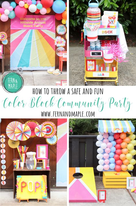 Color Block Community Party - Fern and Maple Ideas, Summer, Party Ideas, Block Party Games, Block Party, Party Theme, Party Games, Spring Fiesta, Party