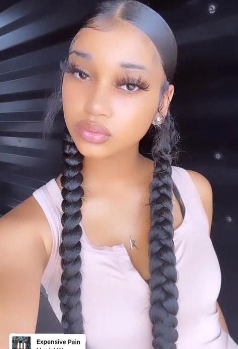 Two Braided Pigtails Black Girl, Two Braided Ponytail For Black Women, 2 Braided Ponytail For Black Women, Protective Hairstyles Braids, Two Braids Hairstyle Black Women, Black Girls Hairstyles, Box Braids Hairstyles For Black Women, Braids For Black Hair, Two Braids