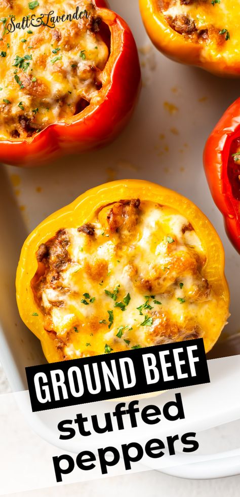 Casserole, Snacks, Stuff Peppers Recipe, What Goes With Stuffed Peppers, Ground Beef Peppers Recipe, Bell Pepper Stuffed, Recipe For Stuffed Peppers, Recipe With Bell Peppers, Stuffed Pepper Recipes Beef And Rice