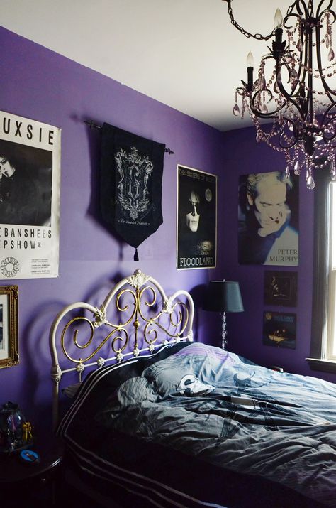 The guest bedroom is filled with vintage band posters and decor. The bed is vintage, purchased for Mollie when she was 13. Design, Bedroom Décor, Home Décor, Bedroom, Decoration, Interior, Bedroom Decor, Bed, Bedroom Aesthetic