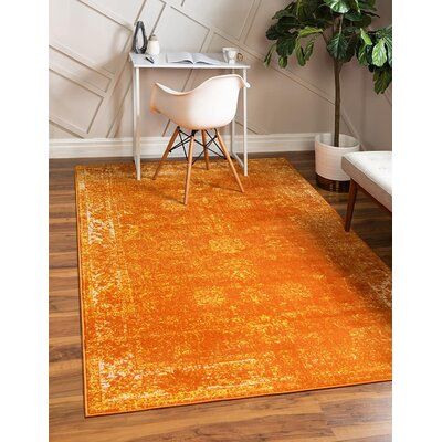 Size in FT: 8' 0 x 10' 0 - Size in CM: 244 x 305 - Pile Height & Thickness: 1/3" - Colors: Orange, Yellow, Ivory | Bungalow Rose Elevate Machine Woven Orange Area Rug in Orange/Yellow, Size 96.0 W x 0.33 D in | Wayfair