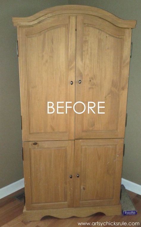Armoire Transformed Twice...Finishing Up with Chalk Paint - Artsy Chicks Rule® Repurposed Furniture, Furniture Makeover, Home Décor, Diy, Diy Armoire Makeover Ideas, Armoire Makeover, Distressed Furniture Diy, Armoire Pantry, Armoire Wardrobe