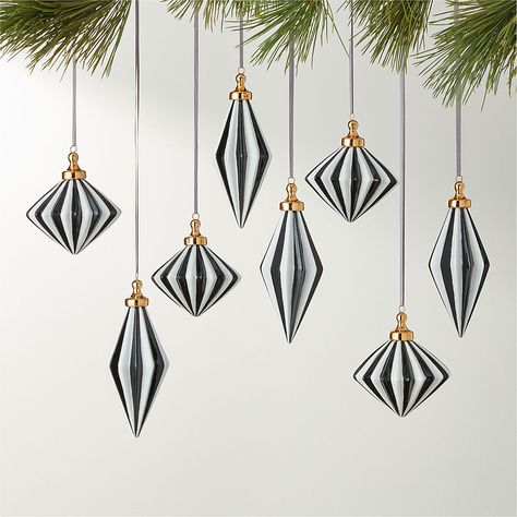 Modern Christmas Decorations: Unique Holiday Decor & Winter Accessories | CB2 Home Décor, Decoration, White Christmas, Natal, Outfits, Bordeaux, Black White, Glass Christmas Tree Ornaments, Metal Christmas Tree