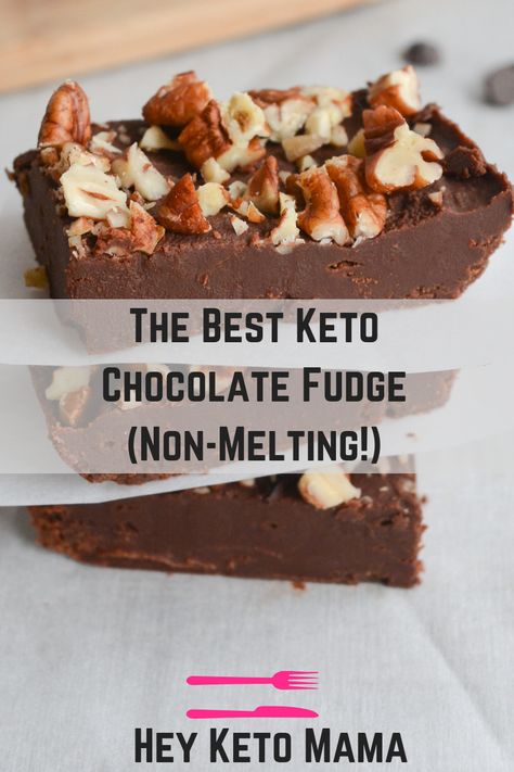 This is the BEST keto chocolate fudge. I say that because not only is it delicious and made of simple ingredients, it also doesn't melt in your hands! It's perfect for bringing to any Holiday Party. | heyketomama.com Paleo, Dessert, Desserts, Fudge, Ketogenic Diet, Low Carb Recipes, Keto Candy, Keto Fudge, Keto Desserts
