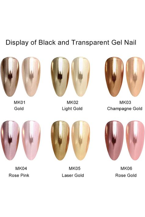 Chrome Rose Gold Nails, Chrome Nail Polish, Chrome Nail Powder, Gold Chrome, Rose Gold Chrome, Chrome Nail Colors, Gold Chrome Nails, Chrome Nails, Metallic Gold Nails