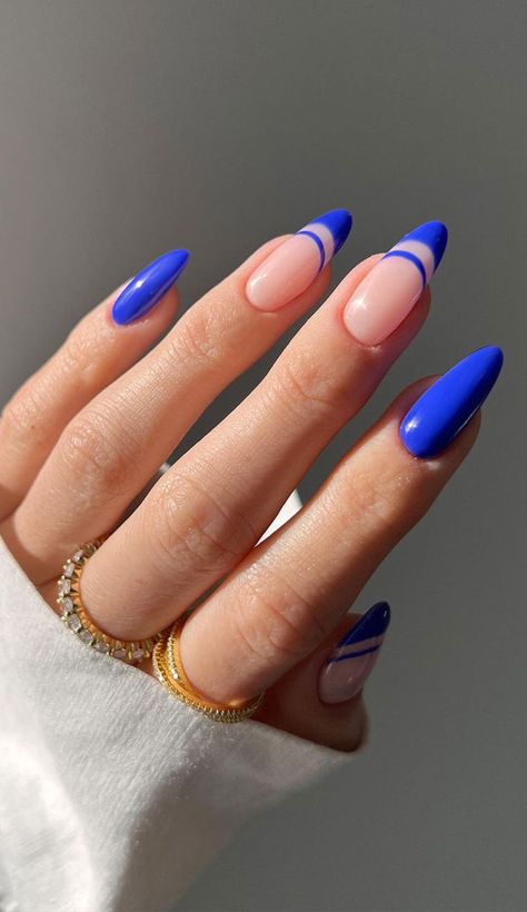 royal blue french tips, colored double french tips, colorful french tip nails, coloured french tips short nails, coloured french tip nails, modern french manicure, french manicure 2022, colored tips acrylic nails, french manicure ideas, colored tips nails, blue french tip nails, colored french tips almond Nail Designs, Trendy Nails, Chic Nails, Casual Nails, Nail Inspo, Nail Colors, French Tip Nails, Cute Acrylic Nails, French Tip Acrylic Nails