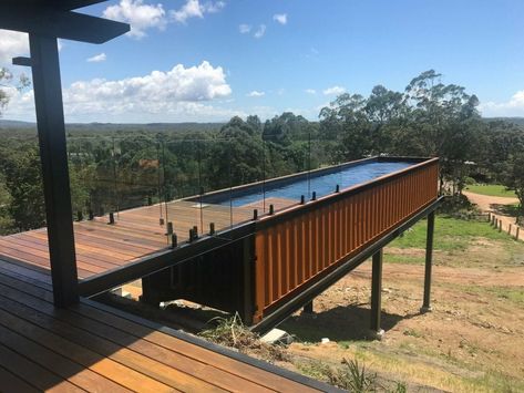 Shipping Container Pools Are Real & You Are Going To Want One Outdoor, Container Pool, Shipping Container Pool, Shipping Container Swimming Pool, Pool Fence, Pool Bridge, Container House Design, Building A Container Home, Container Buildings
