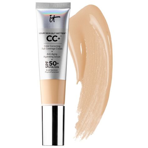 Your Skin But Better CC+ Cream with SPF 50+ - IT Cosmetics | Sephora Videos, Cc Cream, Spf 50, It Cosmetics Cc Cream, Hydrating Serum, Anti Aging Skin Products, Spf Sunscreen, Anti Aging Cream, Color Correcting Cream