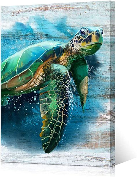 Amazon.com: HOMEOART Animal Sea Turtle Wall Picture Painting Photo Art Print on Canvas Stretched Framed Canvas Artwork Bathroom Living Room Wall Decor 24"x36": Posters & Prints Kunst, Turtle, Marina, Turtle Painting, Fish Art, Turtle Art, Artwork, Canvas Artwork, Sea Turtle Print