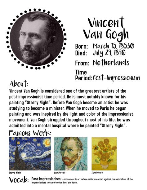 At Home Art Lessons for Kids | Vincent Van Gogh — KayDee Runkel art+design Masters, Art Lessons, Elementary Art, Van Gogh Art Lesson, Art Lessons For Kids, Art History Projects For Kids, Teaching Art, Art History Lessons, Art Curriculum