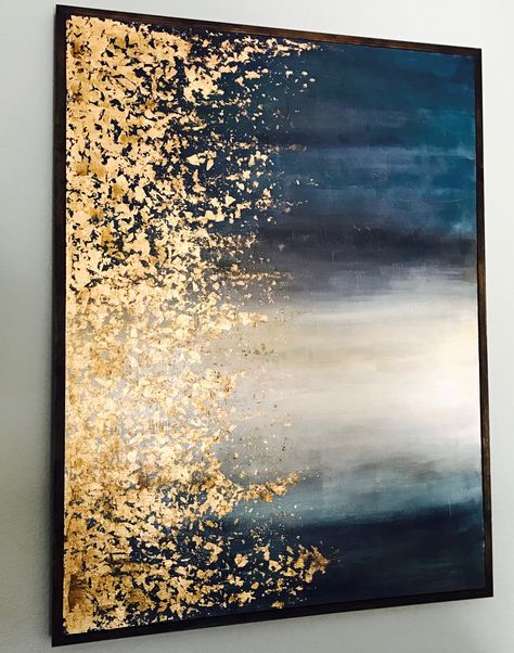 Gold Leaf Art Abstract Painting With Gold, Abstract Painting With Gold Leaf, Gold Leaf Abstract Painting, Abstract Art With Gold Leaf, Canvas Art With Gold Leaf, Abstract Painting Gold, Abstract Painting Gold Leaf, Blue Abstract Painting, Abstract Gold Leaf Painting