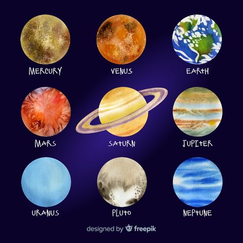 Colourful watercolor planets collection ... | Free Vector #Freepik #freevector #watercolor Art, Planet Painting, Planet Colors, Planet Drawing, 8 Planets, Solar System Planets, Watercolor, Solar System Projects, Geology
