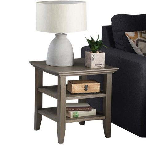 Acadian Farmhouse Grey Wood End Table Home Décor, Home, Tables, Transitional End Tables, End Tables With Storage, End Tables, Bed Furniture, Wood End Tables, Side Table