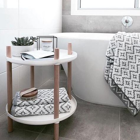 The wheels of this two level table have been removed to create a simple, yet stylish bath-side table. #kmart #kmarthack #bathroomideas #kmartstyling Home, Instagram, Interior, Design, Pin, Dekorasyon, Kamar Tidur, Chloe, Kmart