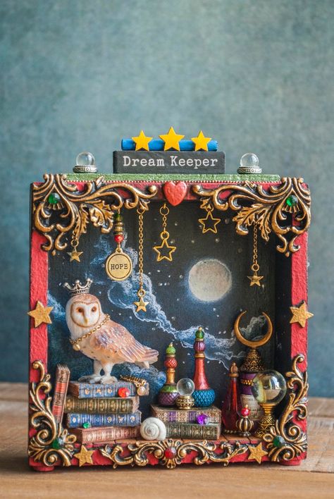 Shadowbox Diorama With Barn Owl Altered Shadowbox Art Book - Etsy Miniature, Upcycling, Shadow Box, Halloween Shadow Box, Assemblage Art Dolls, Altered Boxes, Shadow Box Art, Altered Art, Miniature Crafts