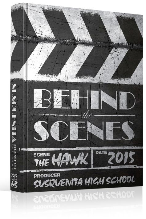 Title: "Behind The Scenes" Yearbook cover Theme: Movie, Hollywood, Slate, Theater, Theatre, Film, Reel, Entertainment Industry, Clapper, Chalk Yearbook Cover Idea and Theme Design, Book Cover Design, High School, Middle School, Cover Design, Movie Themes, Book Themes, Book Design, Highschool Yearbook Ideas