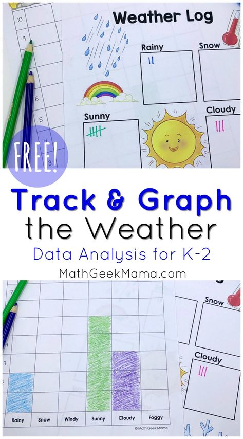 {FREE} Weather Graphing Activity: Data Analysis for K-2 - here is a great STEM activity for young elementary where they learn both about weather and how to make a bar graph! #weather #weatheractivities #STEM #math Art, Pre K, Weather Charts, Data Analysis Activities, Weather Graph, Teaching Weather, Free Math Activity, Elementary Science Activities, Real Life Math