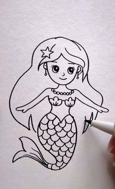 With so many kinds of drawing options, it's no wonder why kids love to draw! One easy and fun idea for young artists is to try their hands at drawing a mermaid. Using basic shapes, your kid can create an enchanting picture of this mythical creature with just the stroke of a pencil. Doodles, Draw, Easy Drawings For Kids, Easy Drawings, Easy Drawings Sketches, Drawing For Kids, Drawing Images For Kids, Drawing Sketches, Art Drawings For Kids