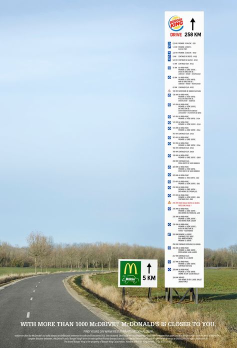 McDonald's Billboard Gives Ridiculously Lengthy Directions to a Burger King Drive-Thru Guerrilla, Web Design, Burger, Mcdonalds, Mcdonald's, Pub, Mcdonald, Street Marketing, Guerilla Marketing