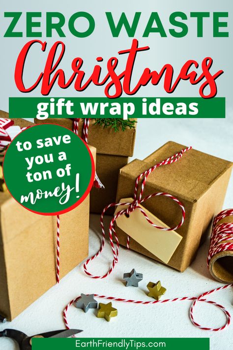 Picture of presents in brown gift boxes and red and white twine bows with text overlay Zero Waste Christmas Gift Wrap Ideas to Save You a Ton of Money Gift Wrapping, Ideas, Zero, Christmas Gift Wrapping, Waste Gift, Zero Waste Christmas, Zero Waste Gifts, Gift Wrap, Eco Friendly Christmas
