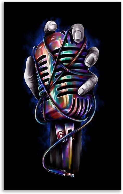XDTIOPIMY Music Microphone Funny Poster Wall Art Decor Poster Colorful Canvas Painting for Living Room Bedroom College Dorm Gift Unframed 12x18 Inchs Wall Art, Décor, Collage, Art, Color, Pins, Prints, Decor, Room