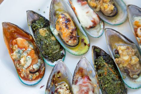 Ten Delicious Appetizers that are sure to please your guests - Chef Dennis Mussel Recipes, Mussels Dinner Party, Fun Seafood Recipes, German Seafood Recipes, Seafood Starters Ideas, Seafood Canapes, Mussles Recipe, Seafood Tapas, Oyster Recipe