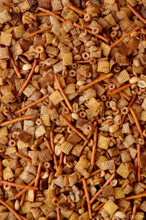 Homemade Chex Mix (Slow Cooker or Oven) - Just a Taste Apps, Snacks, Treats, Baseball, Dips, Dessert, Slow Cooker, Homemade Chex Mix Recipe, Homemade Chex Mix