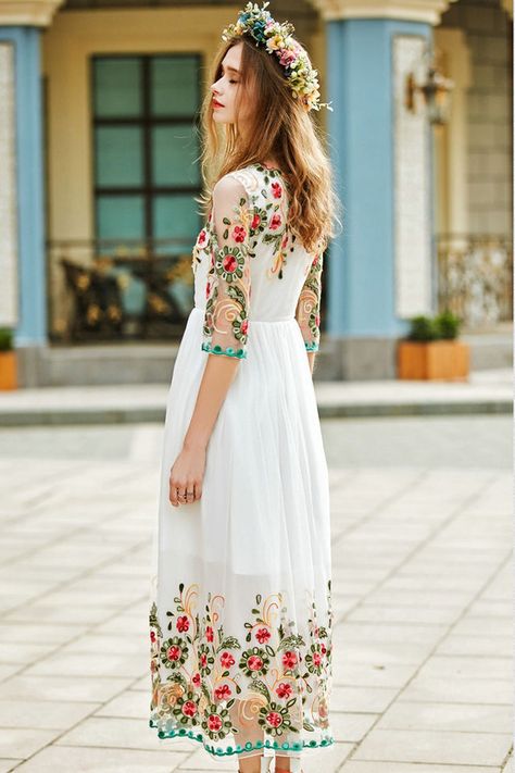 $91.99 White Floral Embroidered Maxi Dressproducts_id:(1000012991 or 1000013483 or 1000012806 or 1000012503) Boho Dress, Embroidered Maxi Dress, Floral Embroidered Dress, Floral Maxi Dress, Floral Dress, Gauze Dress, Embroidered Dress, Floral Dresses Long, Floral Dress Casual