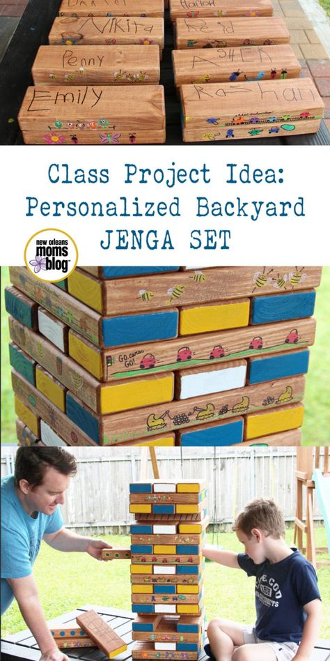Class Project Idea :: Personalized Backyard Jenga New Orleans, Pre K, School Auction Projects, Classroom Auction Projects, Class Auction Projects, Auction Projects, Auction Basket, School Auction Art Projects, School Auction